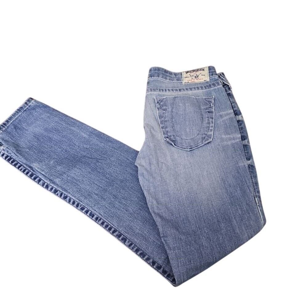 True Religion Skinny Heritage Light Wash Straight‎ Leg Jeans World Tour Size 29
